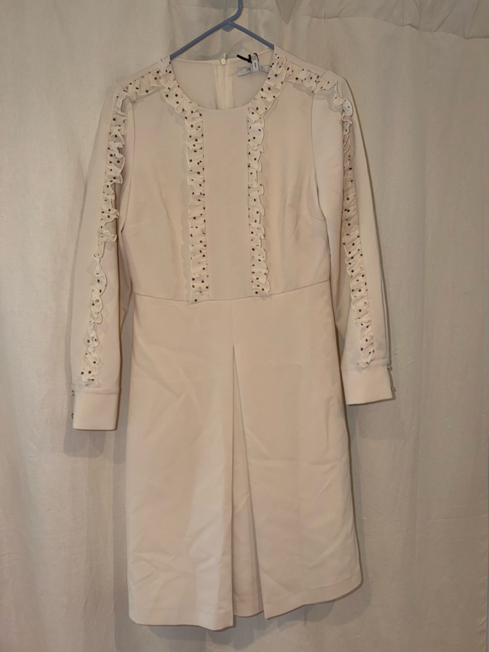 LK Bennett Cream Long Sleeve Lace-Trim Dress